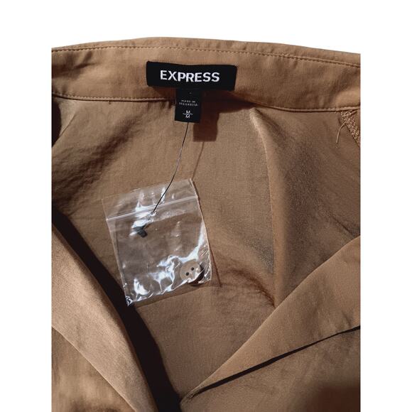 NEW EXPRESS Chic Blouse Top‎ Medium Beige Tan Tie Waist Peasant Coquette Neutral - Picture 4 of 8